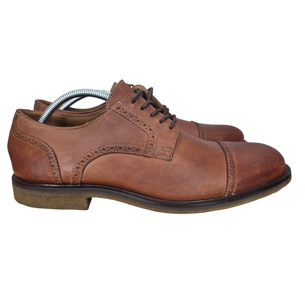 Johnston & Murphy Oxford Shoes Mens 12 Brown Full Grain Leather Derby Toe Cap